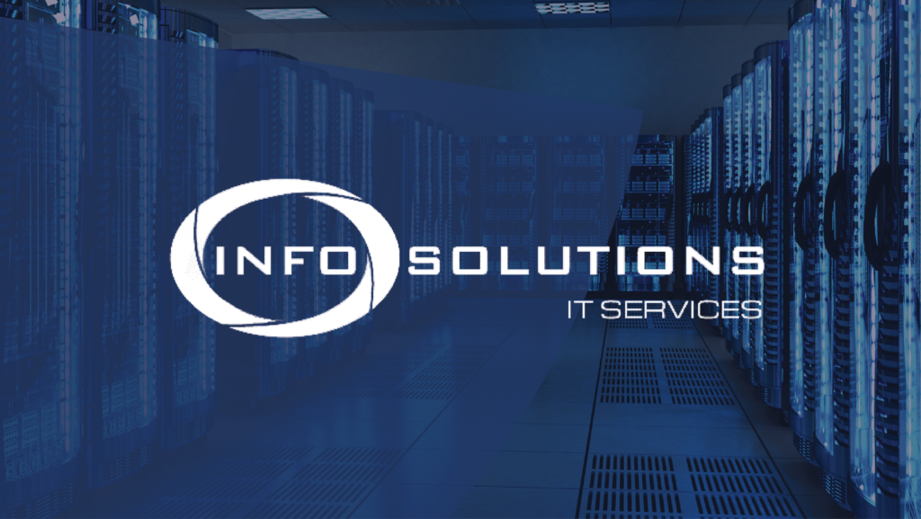 SERVER ROOM WITH INFO SOLUTIONS LOGO